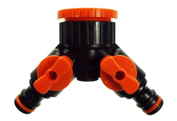 Two Way Tap Splitter Orange/Black with Valves Garden Hose Connection Set Free Shipping 11