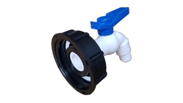 Ibc 2” s60x6 cap with white blue plastic tap – heavy duty pipe & hose fitting uk ibc tanks fittings free shipping 9