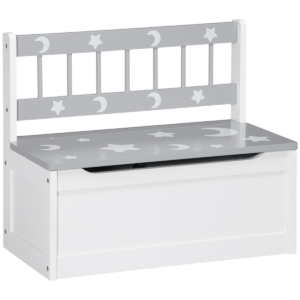 Wooden Toy Box & Storage Bench with Safety Rod – Grey for Kids Baby Free Shipping
