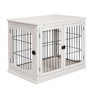 Wooden Dog Crate End Table with Metal Wire Cage – Small Dog White Dogs Free Shipping