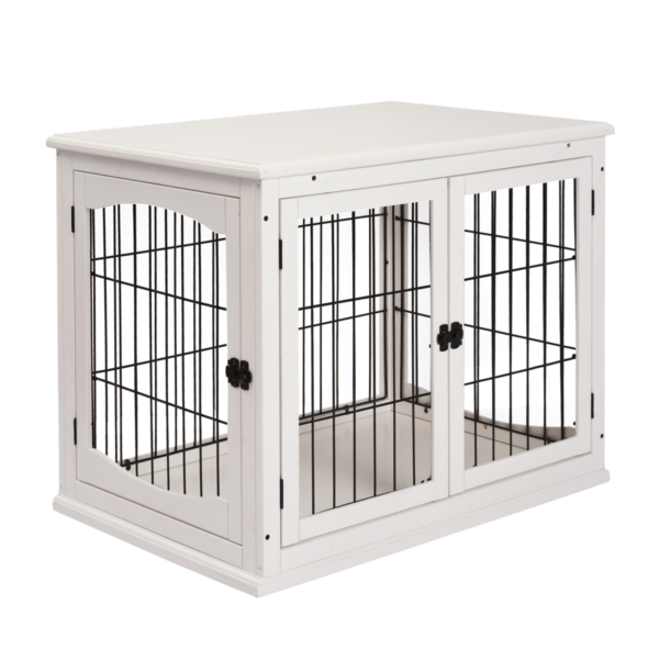 Wooden Dog Crate End Table with Metal Wire Cage – Small Dog White Dogs Free Shipping 5