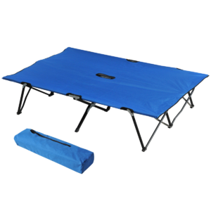 Outsunny Double Camping Folding Cot with Carry Bag – Portable Blue Sunbed Home & Garden Free Shipping
