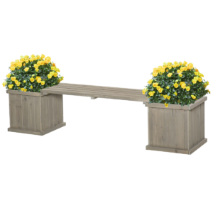 Planter and Bench Combo – Raised Bed, Patio Grey Finish, Outdoor Flower Pots & Planters Free Shipping