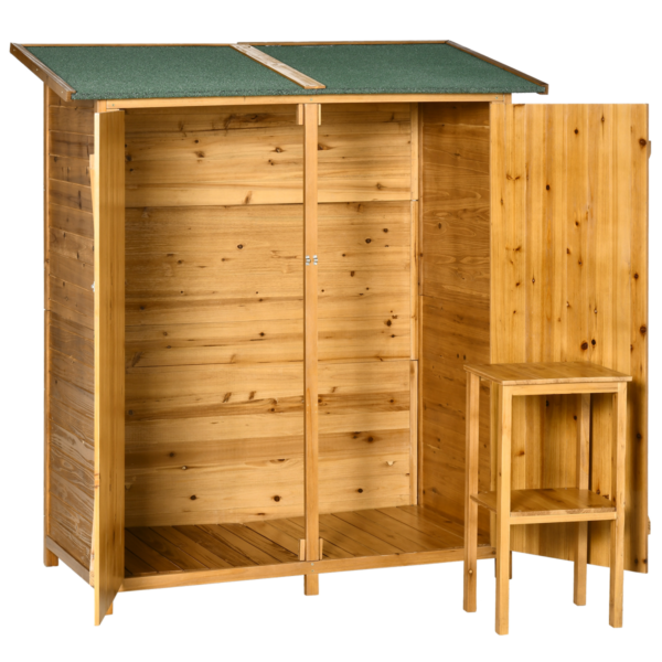 Garden Wood Storage Shed with Asphalt Roof and Tool Table