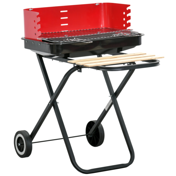 Foldable Charcoal Grill with Wheels - Red & Black, Portable