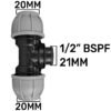 Mdpe tee 20mm – 1/2″ bspf – 20mm – heavy duty pipe & hose fitting uk mdpe fittings free shipping
