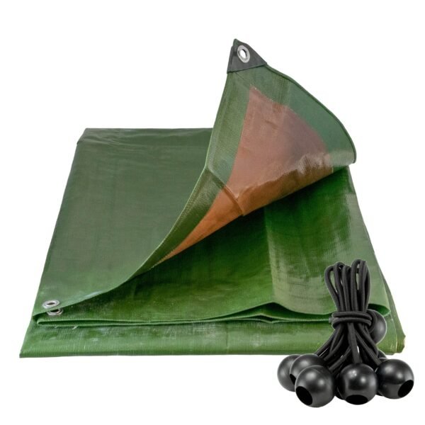Green/Brown L-Grade Tarpaulin with 10 x 6" Bungee Balls