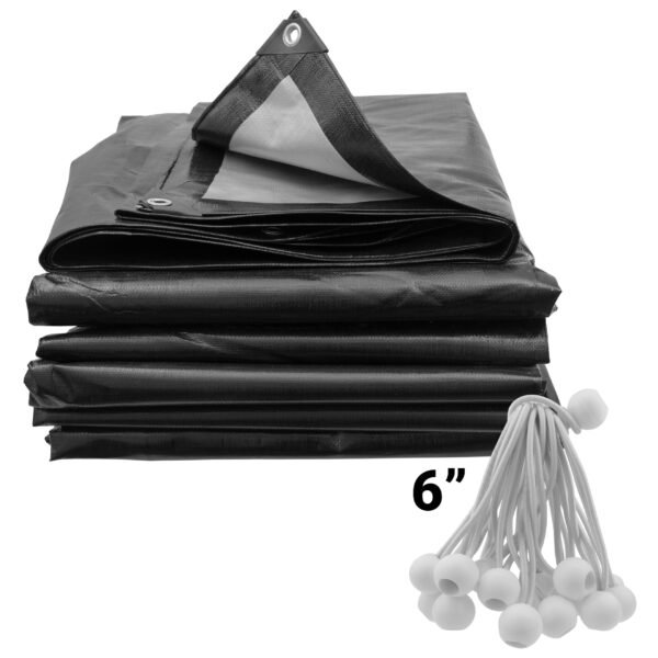 Black/Silver L-Grade Tarpaulin with 20 x 6" Bungee Balls