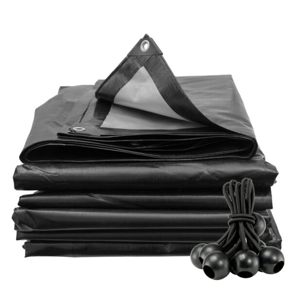 Black/Silver L-Grade Tarpaulin with 10 x 6" Bungee Balls