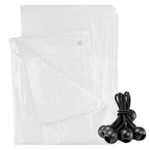 White M-Grade Tarpaulin with 10 x 6" Bungee Balls (Black)