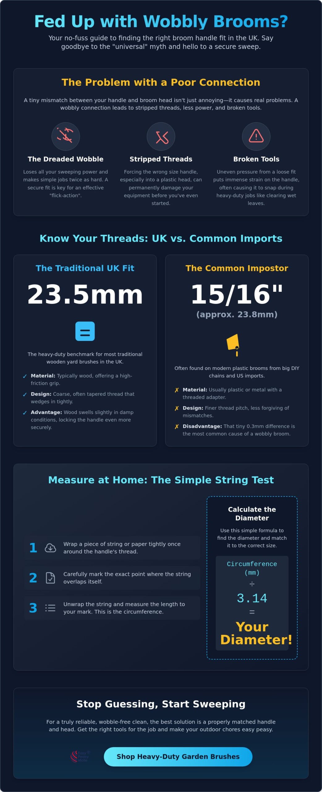 Broom head screw thread size uk: the complete compatibility guide