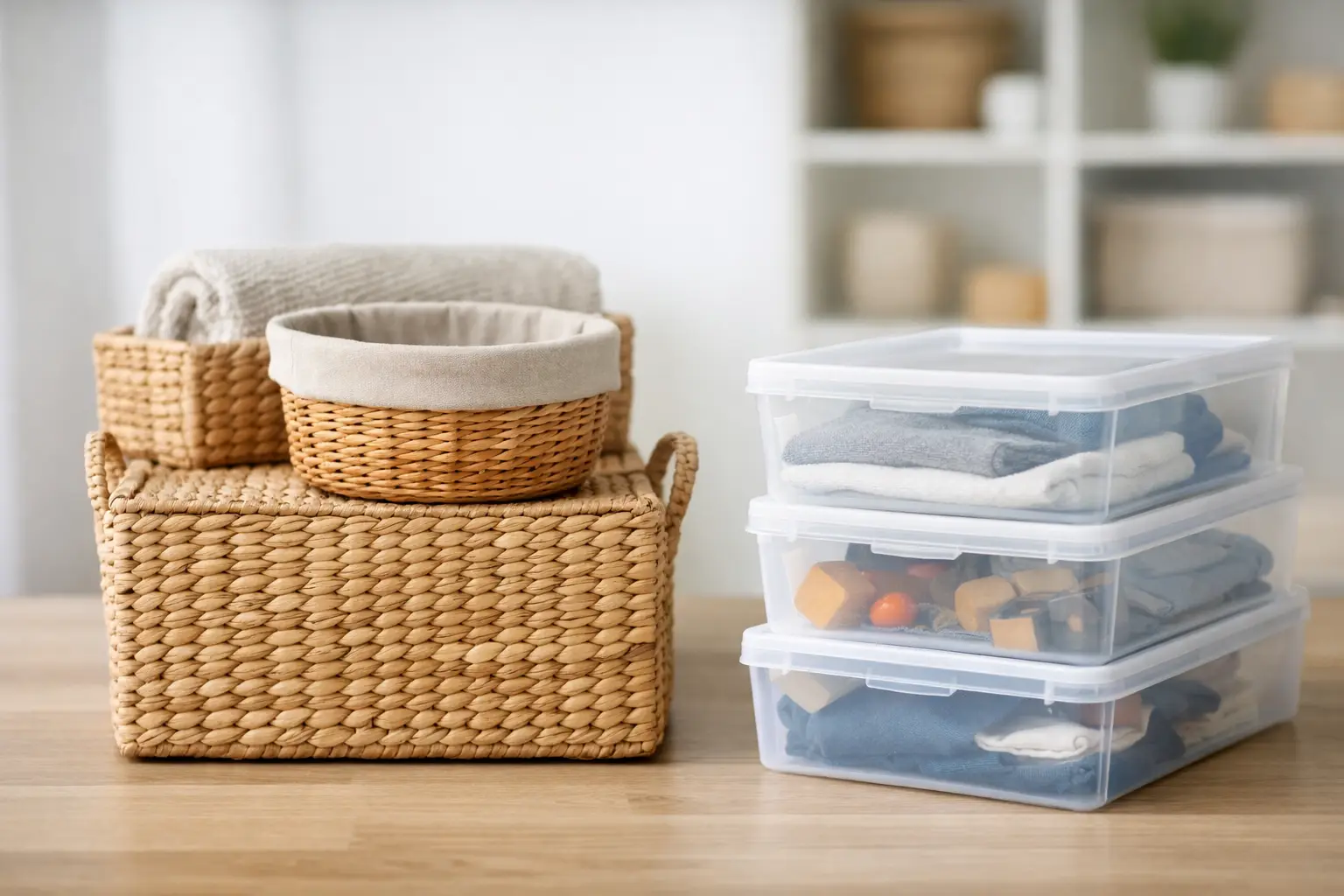 Storage baskets vs plastic boxes