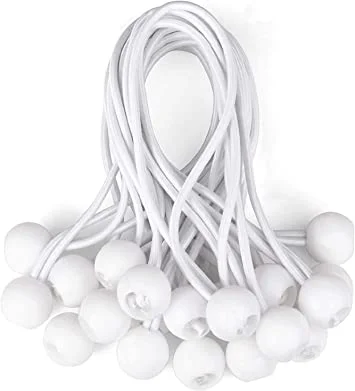 White 4" bungee ball tarpaulin ties – heavy duty elastic tarp fasteners