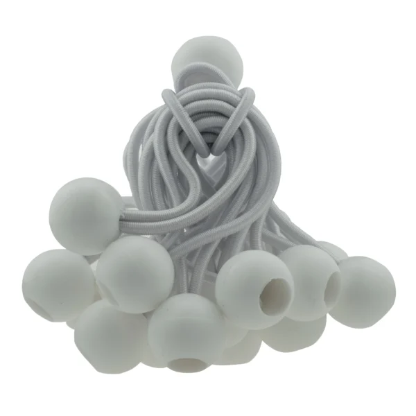 White 4" bungee ball tarpaulin ties – heavy duty elastic tarp fasteners