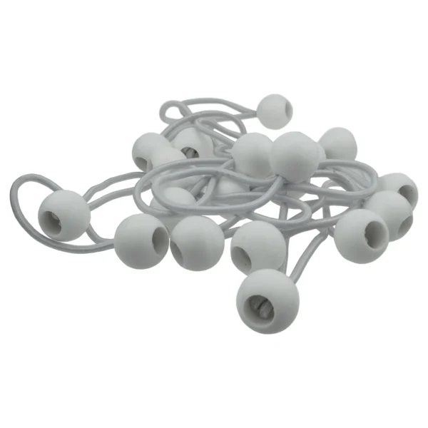 White 4" bungee ball tarpaulin ties – heavy duty elastic tarp fasteners