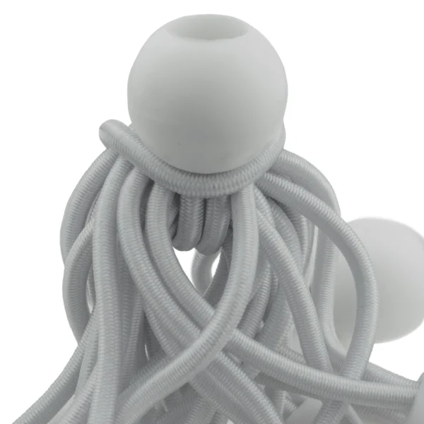 White 4" bungee ball tarpaulin ties – heavy duty elastic tarp fasteners