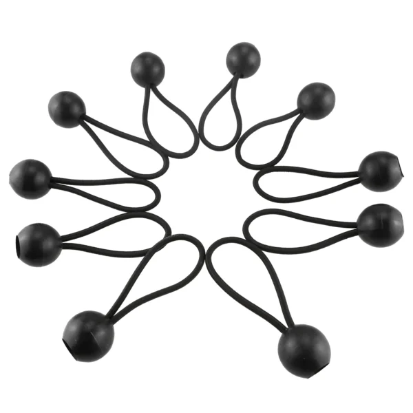 Black 8" bungee ball tarpaulin ties – heavy duty elastic tarp fasteners
