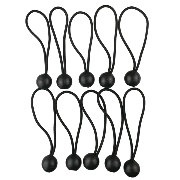 Black 8" bungee ball tarpaulin ties – heavy duty elastic tarp fasteners