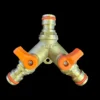 3 way male snap-on connector brass with valves – heavy duty outdoor garden tap uk