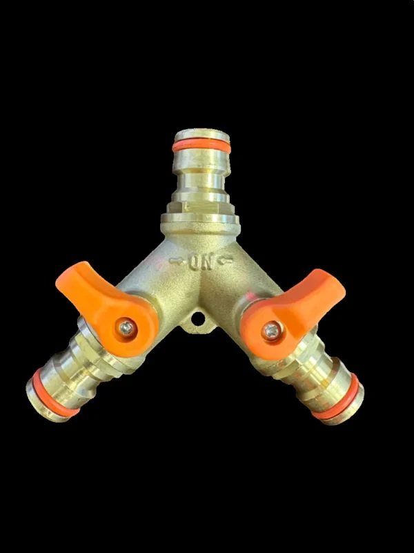 3 way male snap-on connector brass with valves – heavy duty outdoor garden tap uk