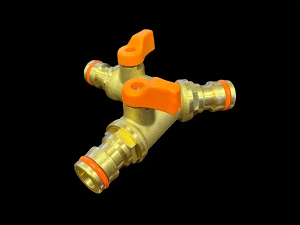 3 way male snap-on connector brass with valves – heavy duty outdoor garden tap uk