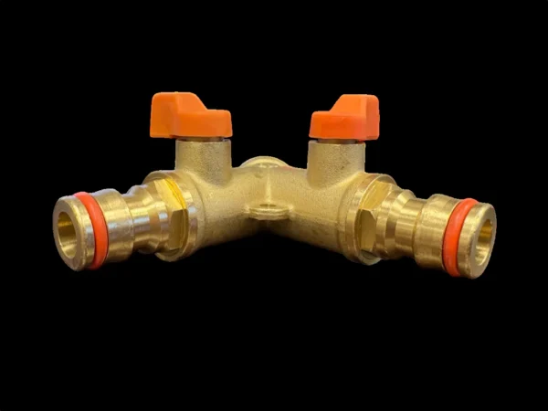 3 way male snap-on connector brass with valves – heavy duty outdoor garden tap uk