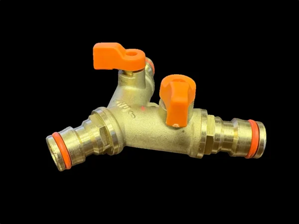 3 way male snap-on connector brass with valves – heavy duty outdoor garden tap uk