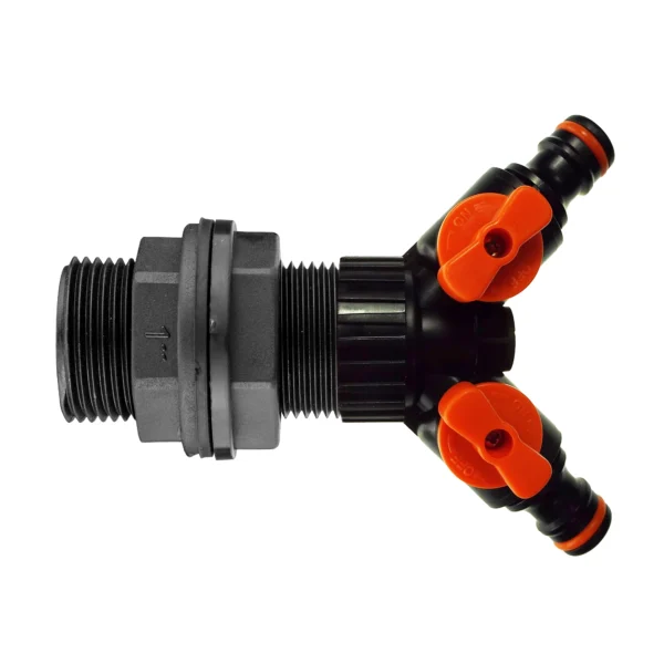 Water butt 1 inch with two way valved splitter – home diy accessory uk