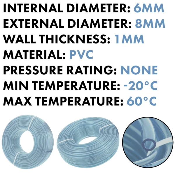 Clear pvc pipe 6mm×8mm, 1m – clear flexible pvc water pipe uk