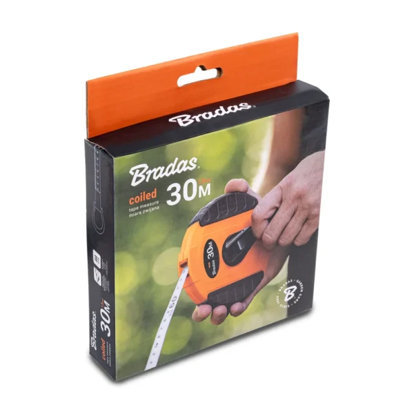 30m fibreglass coiled tape measure 13mm wide black/orange – home diy accessory uk