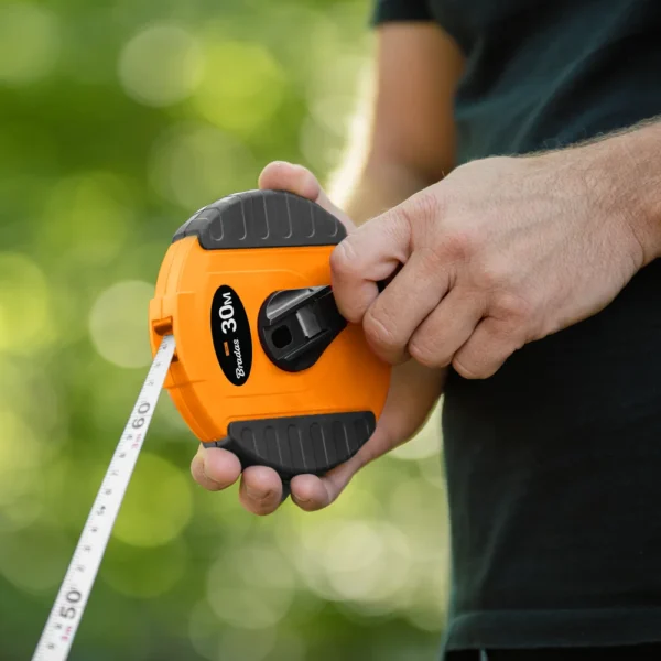 30m fibreglass coiled tape measure 13mm wide black/orange – home diy accessory uk