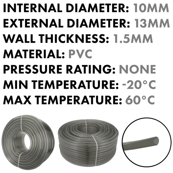 Grey semi-transparent pvc pipe 10mm*13mm, 1m – heavy duty pipe & hose fitting uk
