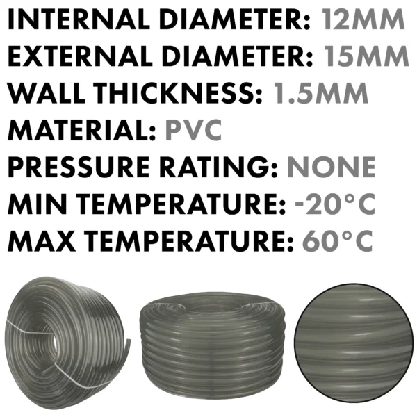 Grey semi-transparent pvc pipe 12mm*15mm, 1m – heavy duty pipe & hose fitting uk