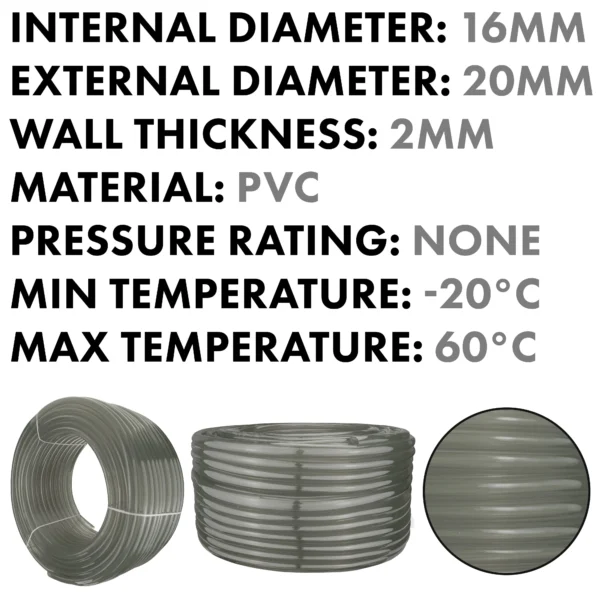 Grey semi-transparent pvc pipe 16mm*20mm, 1m – heavy duty pipe & hose fitting uk