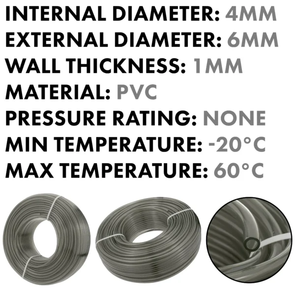 Grey semi-transparent pvc pipe 4mm×6mm, 1m – heavy duty pipe & hose fitting uk