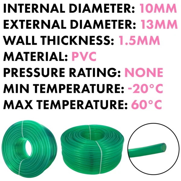 Green semi-transparent pvc pipe 10mm*13mm, 1m – heavy duty pipe & hose fitting uk