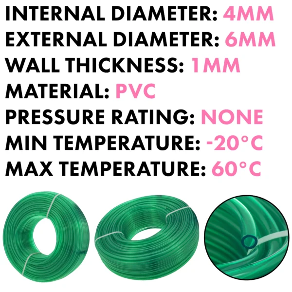 Green semi-transparent pvc pipe 4mm x 6mm, 1m – heavy duty pipe & hose fitting uk