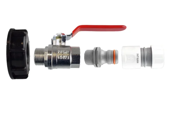 Ibc 2 inch s60x6 cap with 3/4 inch bsp lever valve and max flo hose – home diy accessory uk