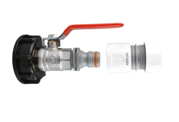 Ibc 2 inch s60x6 cap with 3/4 inch bsp lever valve and max flo hose – home diy accessory uk