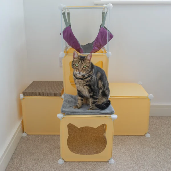 Kitty cubby cat cube play tower midi in cream – premium pet accessory for dogs & cats uk