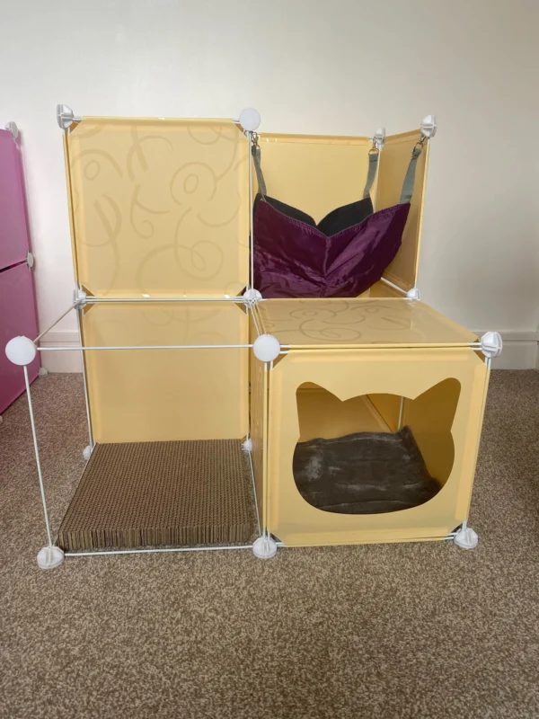 Kitty cubby cat cube play tower midi in cream – premium pet accessory for dogs & cats uk