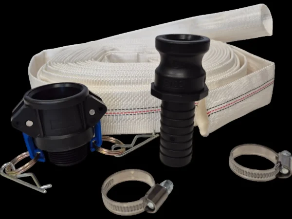 Lay flat set j 2 inch 30m heavy duty pipe & hose fitting with 2x hose clips and camlock type b plus cam type e uk