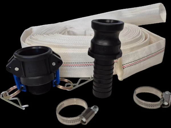 Lay flat set j 2 inch 30m heavy duty pipe & hose fitting with 2x hose clips and camlock type b plus cam type e uk
