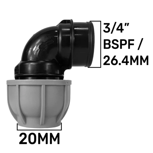 Mdpe elbow 20mm - 3/4" bspf – heavy duty pipe & hose fitting uk