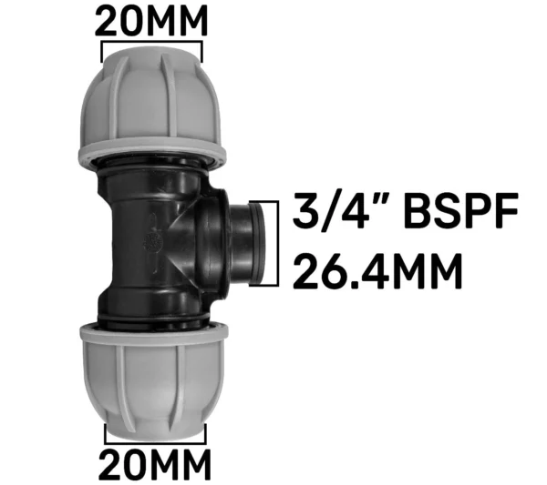 Mdpe tee 20mm - 3/4" bspf - 20mm – heavy duty pipe & hose fitting uk