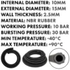 Rubber reinforced with a heat resistant textile braid – heavy duty pipe & hose fitting uk, 10mm x 1m