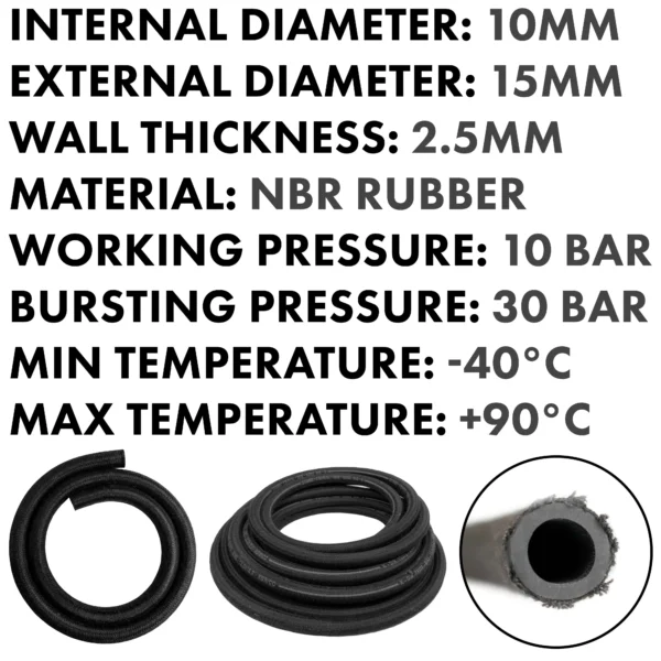 Rubber reinforced with a heat resistant textile braid – heavy duty pipe & hose fitting uk, 10mm x 1m