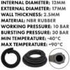 Rubber reinforced with a heat resistant textile braid – heavy duty pipe & hose fitting uk, 12mm, 1m