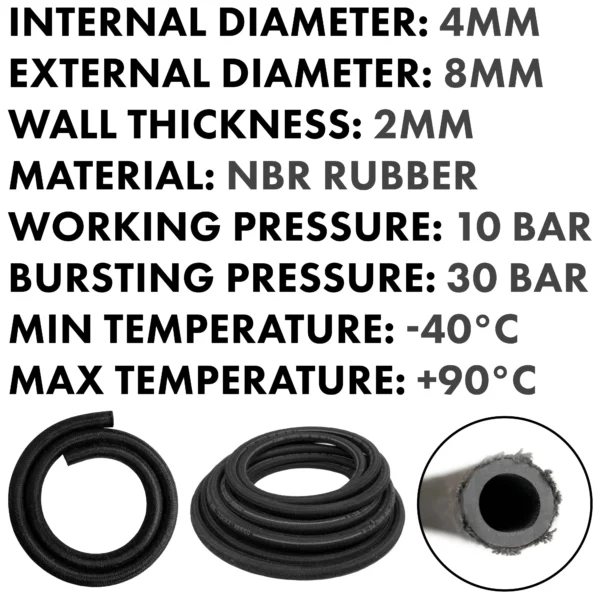 Rubber reinforced with a heat resistant textile braid – heavy duty pipe & hose fitting uk, 4mm, 1m