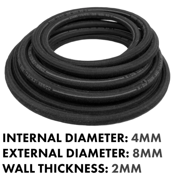 Rubber reinforced with a heat resistant textile braid – heavy duty pipe & hose fitting uk, 4mm, 1m